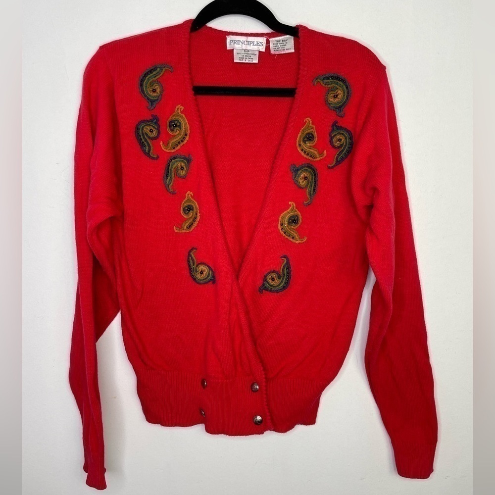 Vintage paisley knitted red cardigan